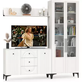 Гостиная Моби Валенсия № 096, цвет ЛДСП белый шагрень/МДФ белый шагрень (1025343)