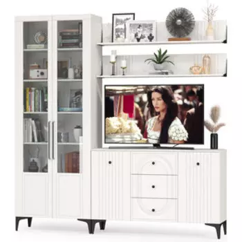 Гостиная Моби Валенсия № 097, цвет ЛДСП белый шагрень/МДФ белый шагрень (1025344)