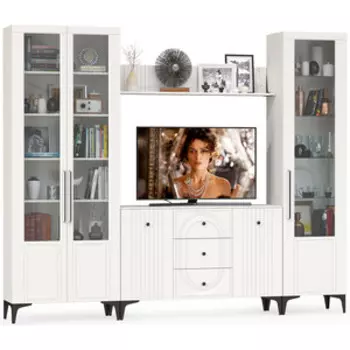 Гостиная Моби Валенсия № 098, цвет ЛДСП белый шагрень/МДФ белый шагрень (1025345)