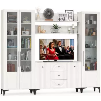 Гостиная Моби Валенсия № 099, цвет ЛДСП белый шагрень/МДФ белый шагрень (1025346)