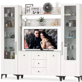 Гостиная Моби Валенсия № 101, цвет ЛДСП белый шагрень/МДФ белый шагрень (1025348)