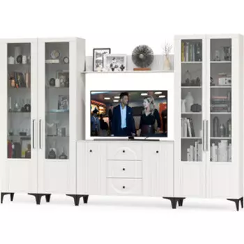 Гостиная Моби Валенсия № 104, цвет ЛДСП белый шагрень/МДФ белый шагрень (1025351)