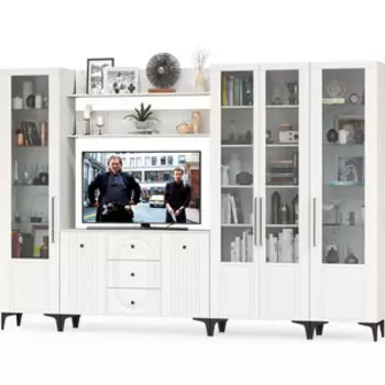 Гостиная Моби Валенсия № 108, цвет ЛДСП белый шагрень/МДФ белый шагрень (1025355)