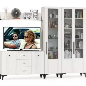 Гостиная Моби Валенсия № 115, цвет ЛДСП белый шагрень/МДФ белый шагрень (1025362)