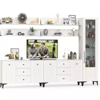 Гостиная Моби Валенсия № 119, цвет ЛДСП белый шагрень/МДФ белый шагрень (1025366)