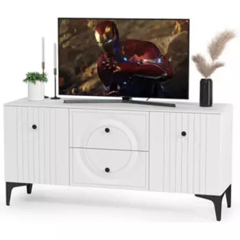 Гостиная Моби Валенсия 16.45 Тумба под ТВ, цвет ЛДСП белый шагрень/МДФ белый шагрень (1025181)