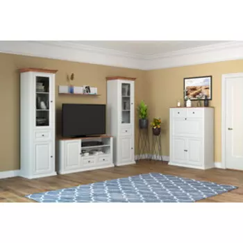 Гостиная Олимп Атланта комплектация 2 (70.01 со стеклом+70.01 со стеклом+70.03+70.04+70.05) Белый, Дуб вотан (OLP0011)