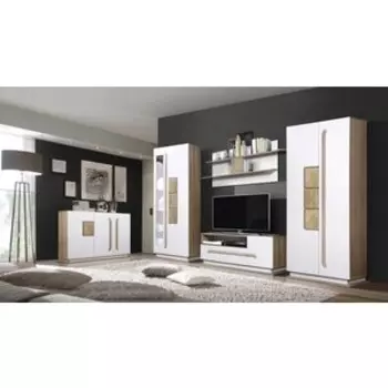 Гостиная Олимп Дора комплектация 3 (30.06-02+30.05-02+30.04-02+30.01-02+30.02-02) Дуб сонома, Белый/Белый глянец снег (OLP0014)
