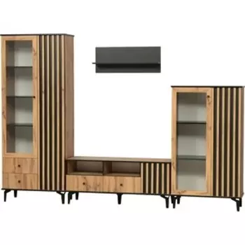 Гостиная Олимп Либерти 150 мм. Комплектация 1 (51.02+51.06+51.03+51.10) Дуб вотан, Черный (OLP0039)