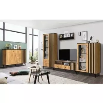 Гостиная Олимп Либерти 150 мм. Комплектация 2 (51.04+51.02+51.06+51.10+51.03) Дуб вотан, Черный (OLP0040)