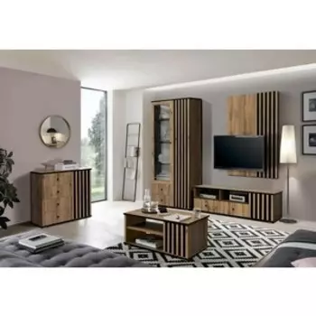 Гостиная Олимп Либерти 20 мм. комплектация 2 (51.05+51.02+51.06+51.11+51.08) Дуб вотан, Черный (OLP0032)