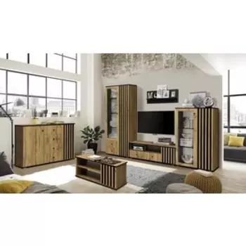 Гостиная Олимп Либерти 20 мм. комплектация 3 (51.04+51.08+51.02+51.06+51.10+51.03) Дуб вотан, Черный (OLP0033)