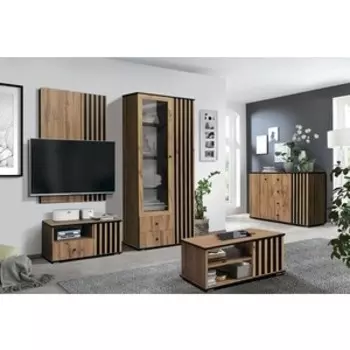 Гостиная Олимп Либерти 20 мм. комплектация 4 (51.02+51.07+51.08+51.11+51.04) Дуб вотан, Черный (OLP0034)