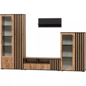 Гостиная Олимп Либерти 20 мм. комплектация 5 (51.02+51.06+51.03+51.10) Дуб вотан, Черный (OLP0035)