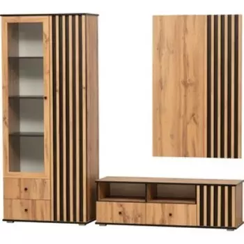 Гостиная Олимп Либерти 20 мм. комплектация 6 (51.06+51.02+51.11) Дуб вотан, Черный (OLP0036)