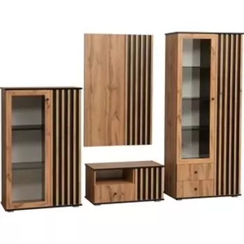 Гостиная Олимп Либерти 20 мм. комплектация 8 (51.07+51.02+51.11+51.03) Дуб вотан, Черный (OLP0038)