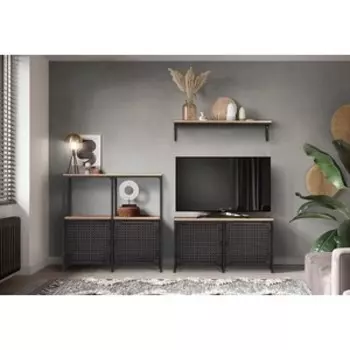 Гостиная Олимп Люмен комплектация 1 (42.35+42.37+42.40) Дуб вотан, Металл черный (OLP0045)