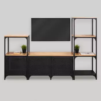 Гостиная Олимп Люмен комплектация 2 (42.37+42.36+42.34) Дуб вотан, Металл черный (OLP0046)