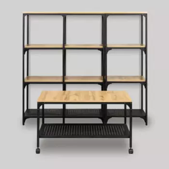 Гостиная Олимп Люмен комплектация 3 (42.33+42.34+42.39) Дуб вотан, Металл черный (OLP0047)