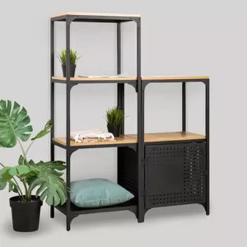 Гостиная Олимп Люмен комплектация 5 (45.34+42.36) Дуб вотан, Металл черный (OLP0049)