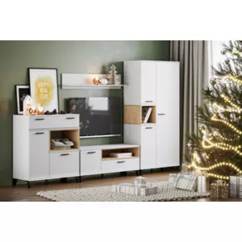 Гостиная Сильва Bergen комплектация 1 (НМ 013.07+НМ 011.60-01+НМ 013.42+НМ 013.80) Белый, Дуб бунратти (TSLV0058)