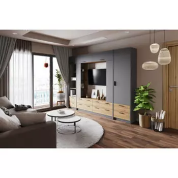 Гостиная Сильва Оттавия комплектция 1 (НМ 014.65+НМ 014.06+НМ 014.66) Антрацит, Дуб Крафт Золотой (TSLV0049)