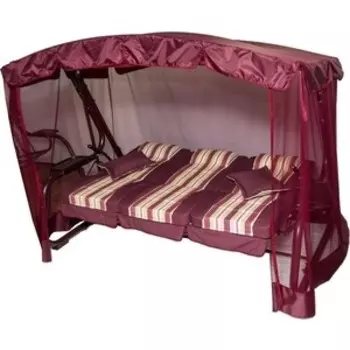 Качели садовые 3-х местные Ольса Палермо Премиум каркас бордовый, ткань бордово-беж 448/832