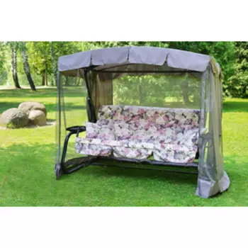Качели садовые 3-х местные Ольса Турин-2 каркас антрацит, ткань розовые цветы с913