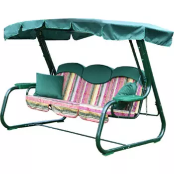 Качели садовые 3-х местные Ольса Мастак каркас зеленый, ткань разноцветная полоска с911