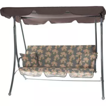 Качели садовые 3-х местные Ольса Мартинелла каркас серый, ткань серая в розовый цветочек с1154