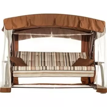 Качели садовые 4-х местные Ольса Саванна каркас коричневый, ткань полоска с1004