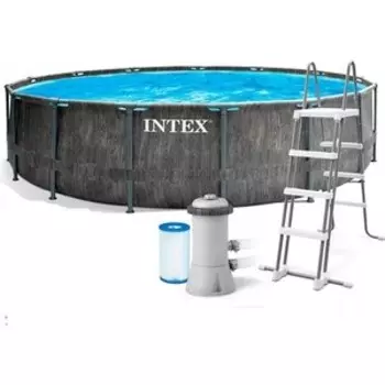 Каркасный бассейн Intex 26742 Prism Frame 457х122см ''Greywood'' 16805л, фил.-насос 3785л/ч, лестница