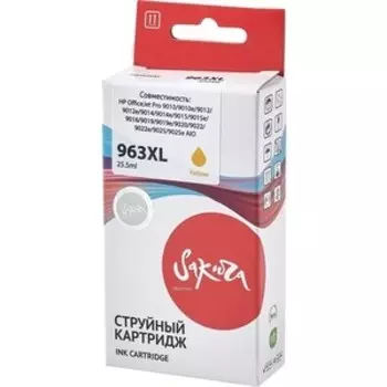 Картридж Sakura 3JA29AE (№963XL Yellow) для HP, желтый, 25,5 мл., 1600 к.