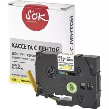 Кассета с лентой S'OK HSe-621 для Brother, черный на желтом, 9мм/1.5м
