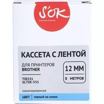 Кассета с лентой Sakura TZE531 для Brother, черный на синем, 12мм/8м, наклейка