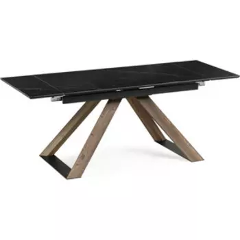 Керамический стол Woodville Гарднер 140(200)х80х76 черный мрамор / орех кантри (588025)