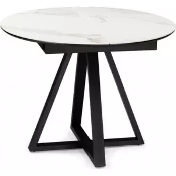 Керамический стол Woodville Нельсон 100(140)х100х76 alpine white / черный (588016)