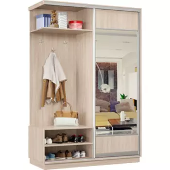 Прихожая Классика левая 01 (каркас ясень шимо светлый, фасад 04 ясень шимо светлый) профиль серебро Пр.л.01.2200.1200.450.04.01.01.01