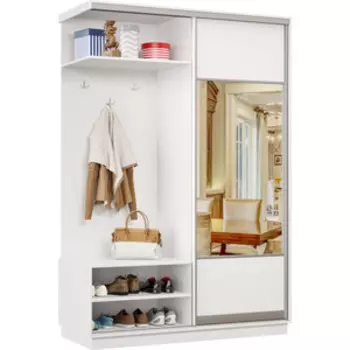 Прихожая Классика левая 03 (каркас белый, фасад 05 белый) профиль серебро Пр.л.03.2400.1200.450.05.07.07.01