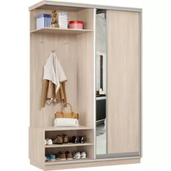 Прихожая Классика левая 03 (каркас ясень шимо светлый, фасад 12 ясень шимо светлый) профиль серебро Пр.л.03.2400.1200.450.12.01.01.01