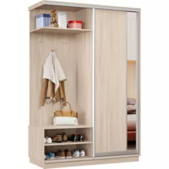 Прихожая Классика левая 03 (каркас ясень шимо светлый, фасад 13 ясень шимо светлый) профиль серебро Пр.л.03.2400.1200.450.13.01.01.01