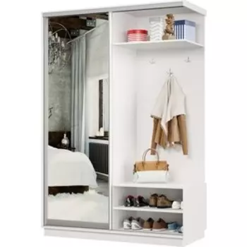 Прихожая Классика правая 01 (каркас белый, фасад 01 зеркало) профиль серебро Пр.п.01.2200.1200.450.01.07.00.01