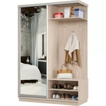 Прихожая Классика правая 01 (каркас ясень шимо светлый, фасад 01 зеркало) профиль серебро Пр.п.01.2200.1200.450.01.01.00.01