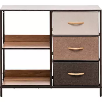 Комод Leset Локи с полкой, каркас коричневый, бежевый/светло-коричневый/темно-коричневый 3 ящика