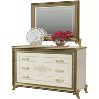 Комод Мэри Версаль СВ-06 с зеркалом СВ-08 без короны, цвет слоновая кость