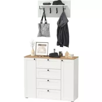 Комод Моби Остин 16.221 + 15.12 Вешалка, цвет белый шагрень/дуб крафт золотой (1027964)