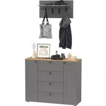 Комод Моби Остин 16.221 + 15.12 Вешалка, цвет серый графит/дуб крафт золотой (1027965)