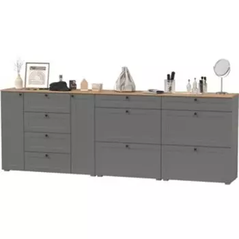 Комод Моби Остин 16.221 + 16.121 Тумба для обуви + 16.121 Тумба для обуви, цвет серый графит/дуб крафт золотой (1027945)