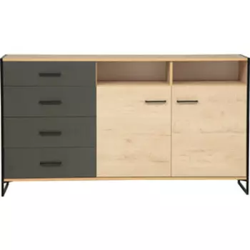 Комод Олимп 46.04 Доната дуб бунратти светлый/белый/диамант серый/металл: черный