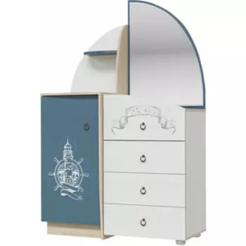 Комод с зеркалом Гранд Кволити 4-44280 Бриз дуб ривьера/рамух белый - синий